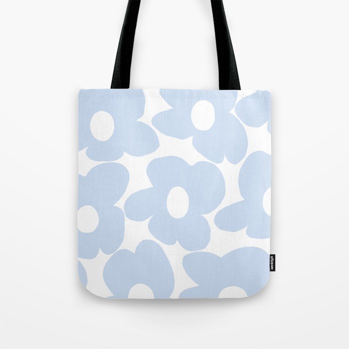 Large Baby Blue Retro Flowers White Background #Decor #Homestorie #Buyart Tote Bag
