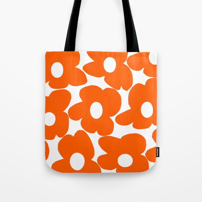 Orange Retro Flowers White Background #Decor #Homestorie #Buyart Tote Bag