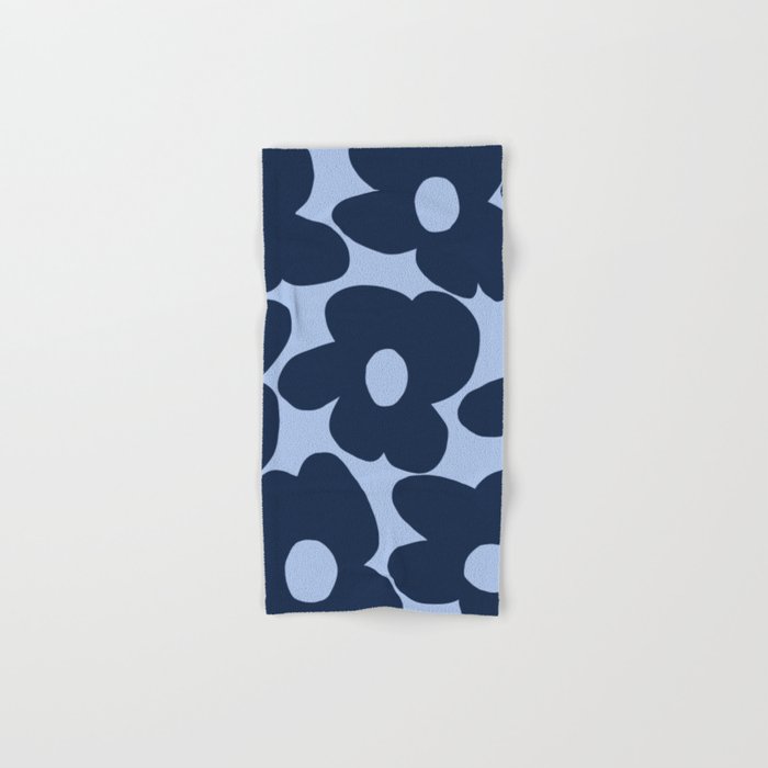 Large Dark Blue Retro Flowers Baby Blue Background #Decor #Homestorie #Buyart Bath Towel