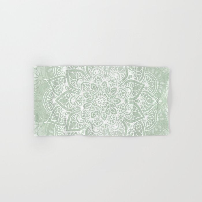 Mandala, Yoga Love, Sage Green, Boho Print Bath Towel