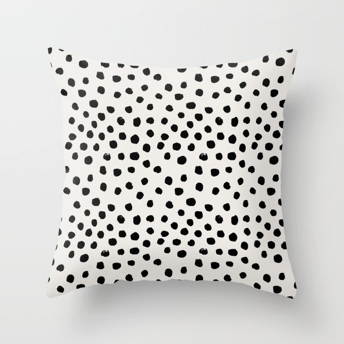Preppy Brushstroke Free Polka Dots Black And White Spots Dots Dalmation Animal Spots Design Minimal Throw Pillow