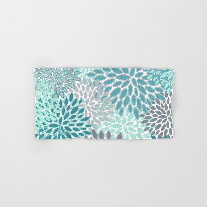 Modern, Floral Prints, Teal And Gray Bath Towel