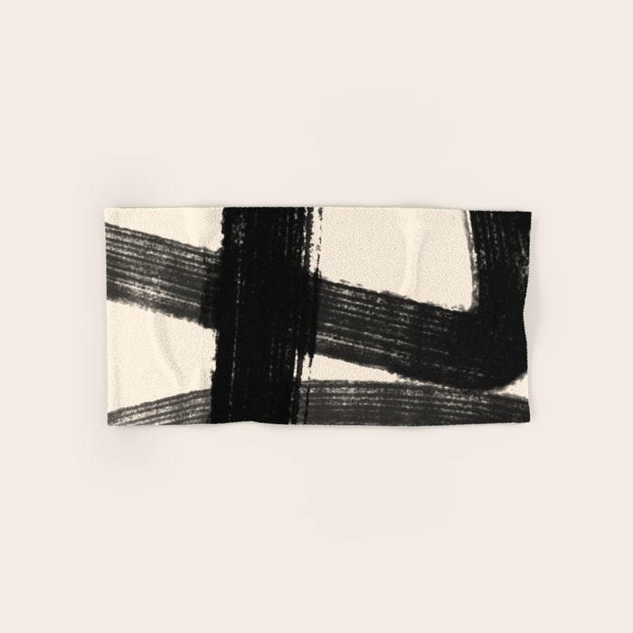 Abstract Minimalist Painted Brushstrokes In Black And Almond Cream 1 Bath Towel