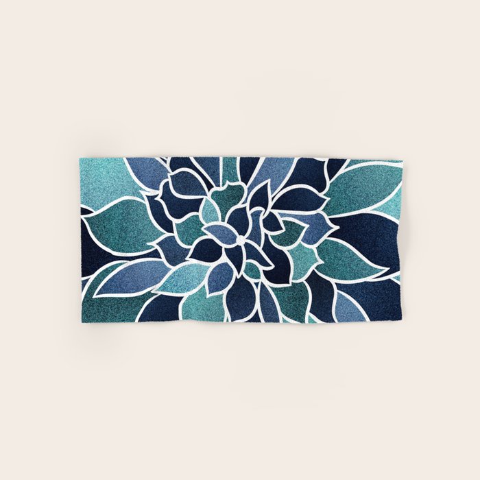 Festive, Flower Bloom, Navy Blue And Teal Bath Towel