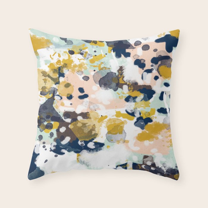 Sloane - Abstract Painting In Modern Fresh Colors Navy, Mint, Blush, Cream, White, And Gold Throw Pillow