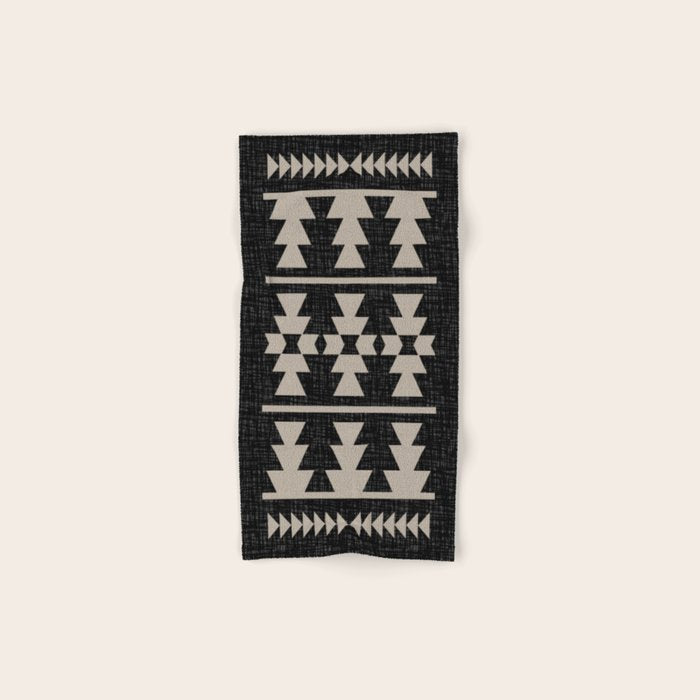 Southwestern Pattern 129 Black And Linen Bath Towel