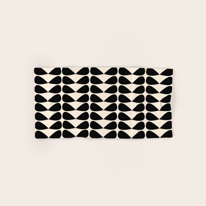 Mod Leaves Mid Century Modern Abstract Pattern In Black And Almond Cream Bath Towel