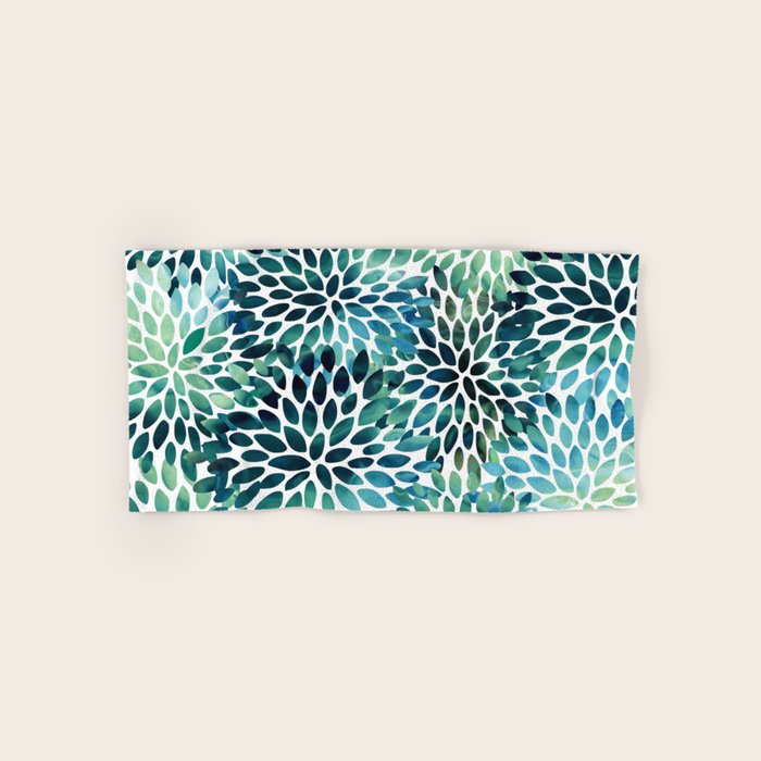 Floral Watercolor, Navy, Blue Teal, Abstract Watercolor Bath Towel