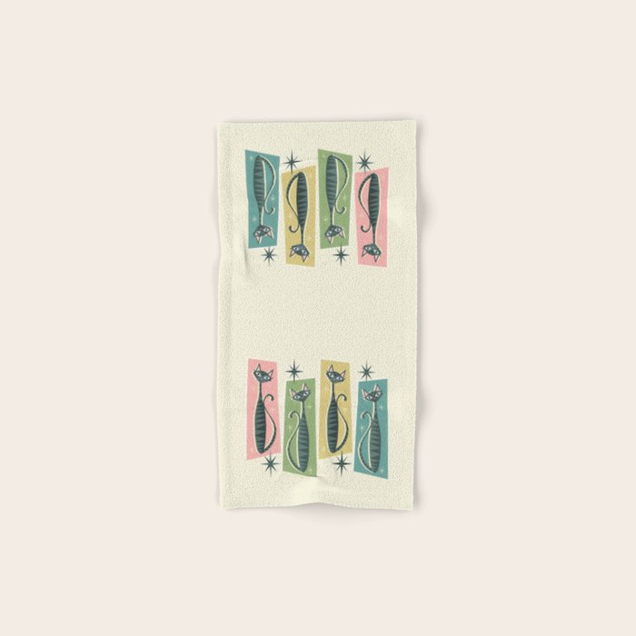 Retro Patchwork Tabbies ©Studioxtine Bath Towel
