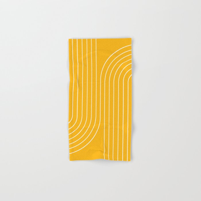 Minimal Line Curvature Viii Golden Yellow Mid Century Modern Arch Abstract Bath Towel