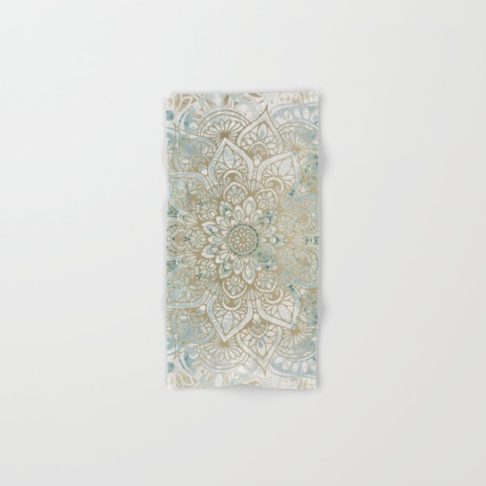Yoga, Mandala, Teal And Gold, Wall Art Boho Bath Towel