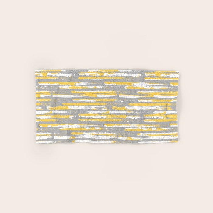 Colorful Stripes, Abstract Art, Yellow And Gray Bath Towel