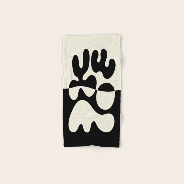 Mid Century Modern Organic Abstraction 235 Black And Ivory White Bath Towel