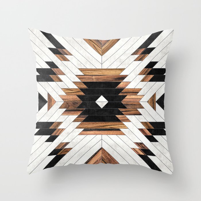 Urban Tribal Pattern No.5 - Aztec - Concrete And Wood Throw Pillow