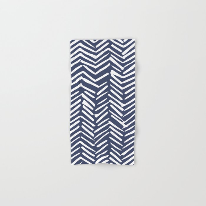Boho Herringbone Pattern, Navy Blue And White Bath Towel