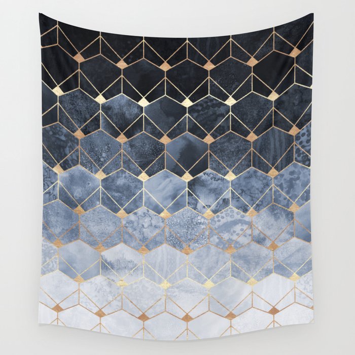 Blue Hexagons And Diamonds Wall Tapestry