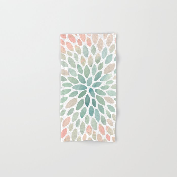 Floral Bloom, Abstract Watercolor, Coral, Peach, Green, Floral Prints Bath Towel