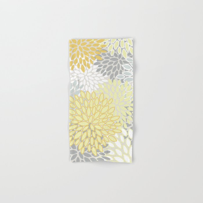 Floral Prints, Soft, Yellow And Gray, Modern Print Art Bath Towel