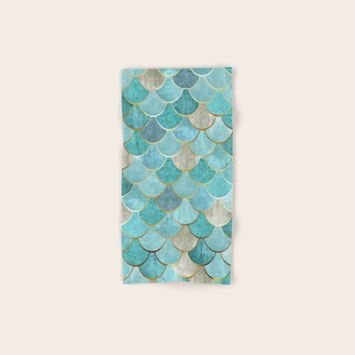 Moroccan Mermaid Fish Scale Pattern, Aqua,Teal Bath Towel