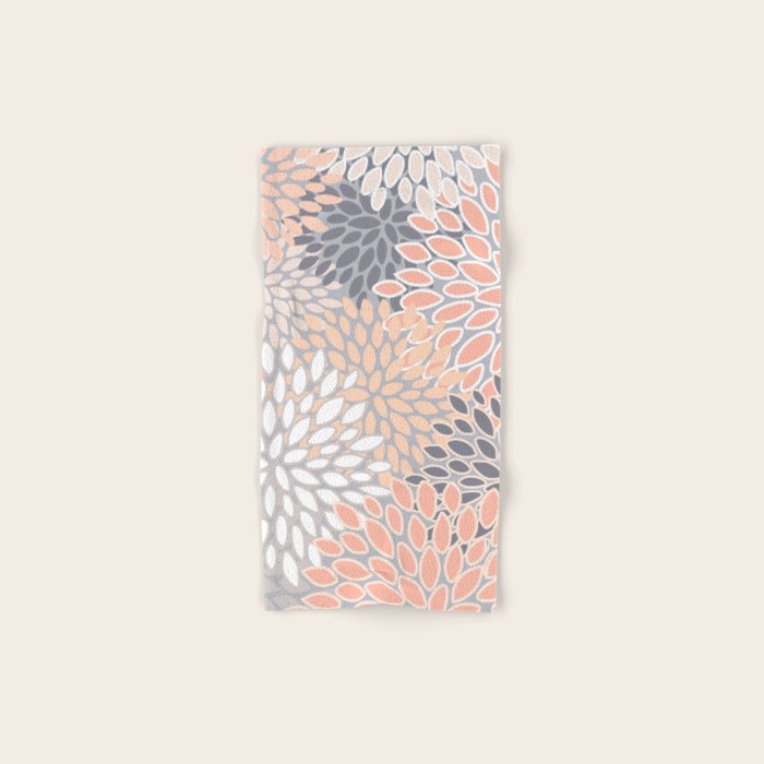 Flowers Abstract Print, Coral, Peach, Gray Bath Towel