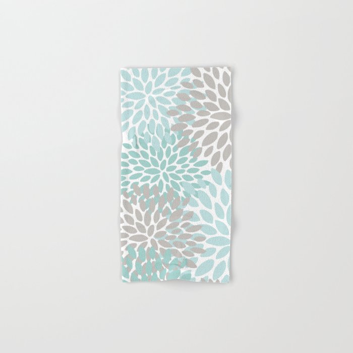 Floral Pattern, Teal, Aqua, Turquoise,Gray Bath Towel