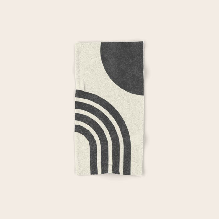 Mid Century Modern - Sun And Rainbow Black And White Bath Towel