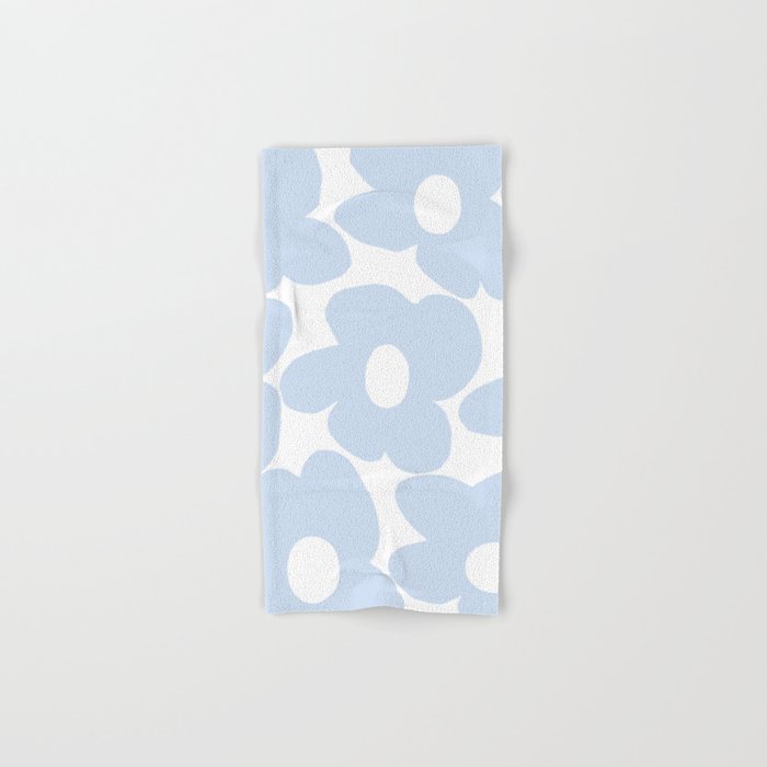 Large Baby Blue Retro Flowers White Background #Decor #Homestorie #Buyart Bath Towel