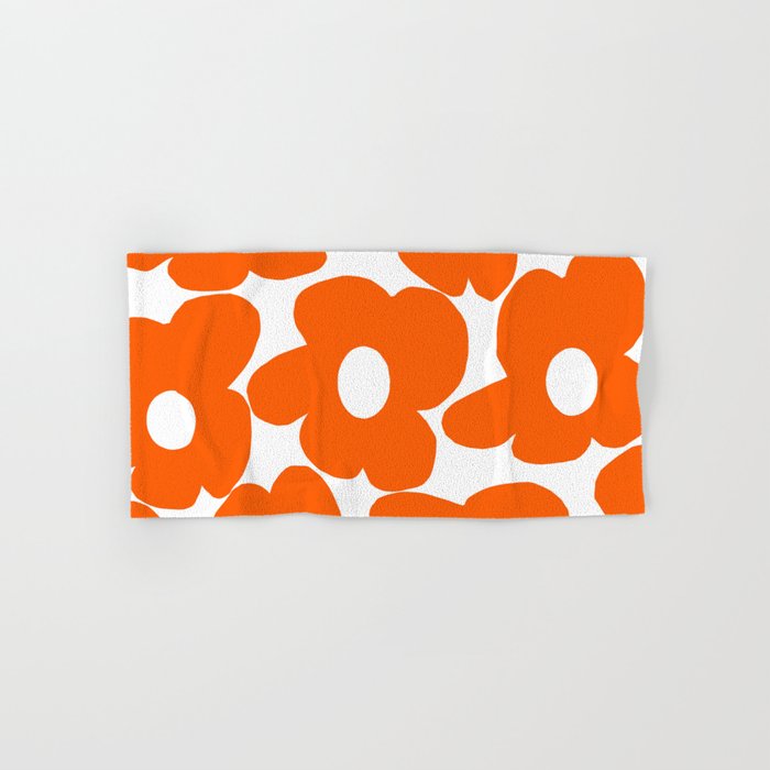 Orange Retro Flowers White Background #Decor #Homestorie #Buyart Bath Towel