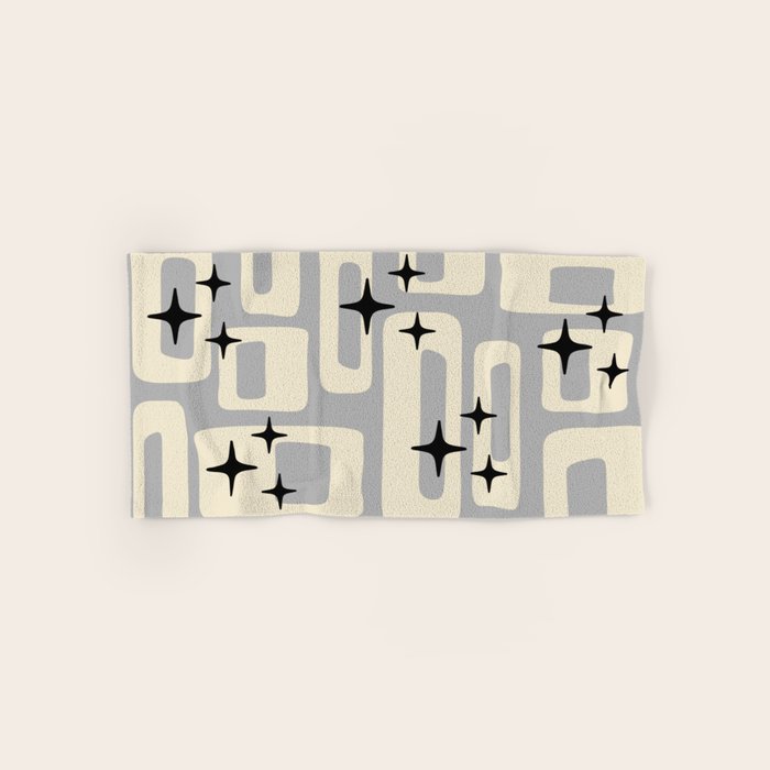 Retro Mid Century Modern Abstract Pattern 576 Gray Black Bath Towel