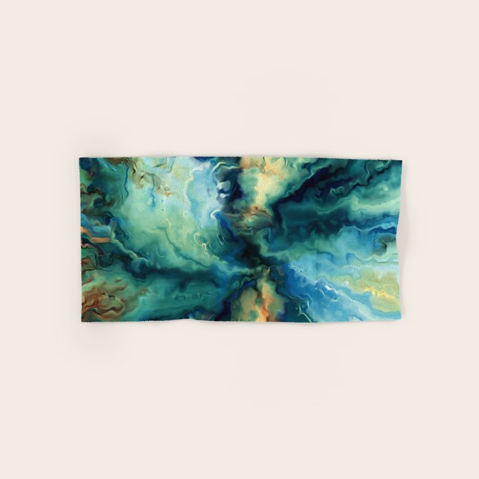 Marbled Ocean Abstract, Navy, Blue, Teal, Green Bath Towel