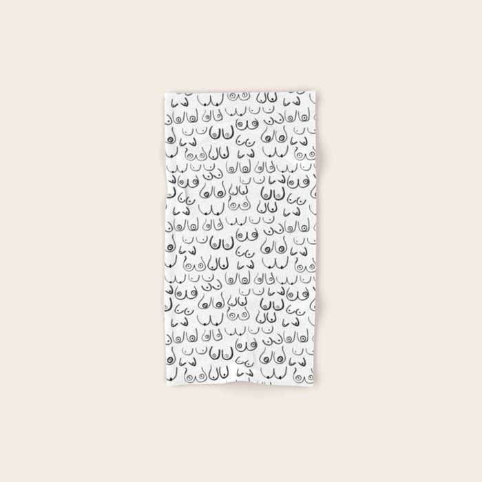Boobs Pattern - Black And White Line Drawing, Life Drawing, Feminine Art Bath Towel