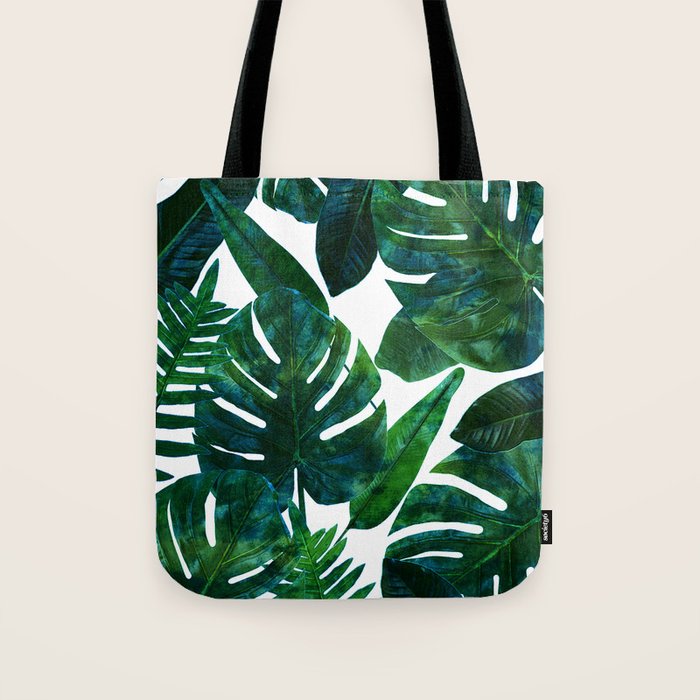 Tropical Nature Monstera Watercolor Painting, Botanical Jungle Dark Palm Illustration Tote Bag