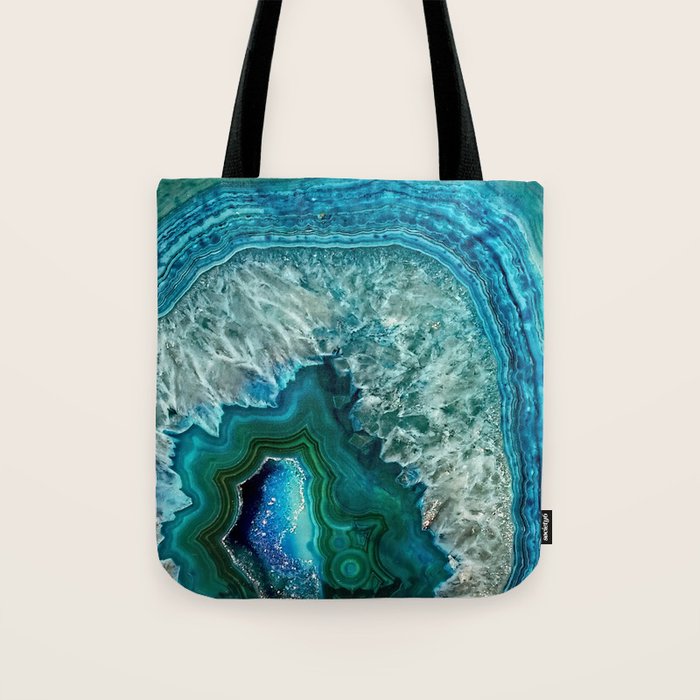 Aqua Turquoise Agate Mineral Gem Stone Tote Bag