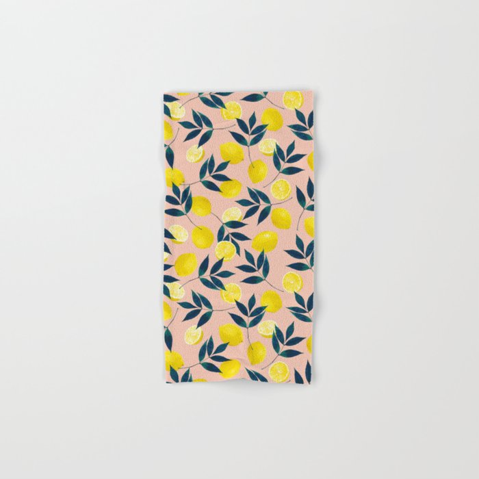 Lemon Goodness, Botanical Nature Forest Illustration, Bohemian Blush Colorful Painting Bath Towel