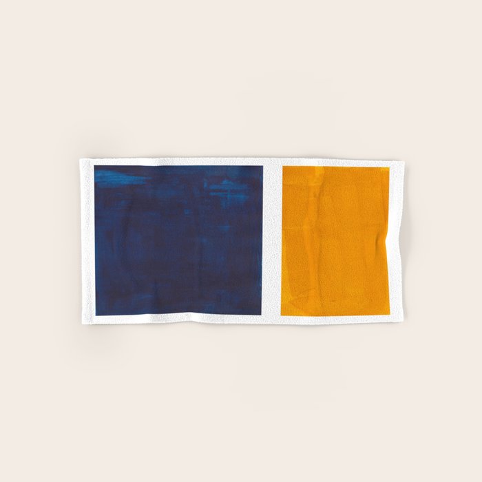 Navy Blue Yellow Ochre Abstract Minimalist Rothko Colorful Mid Century Color Block Pattern Bath Towel