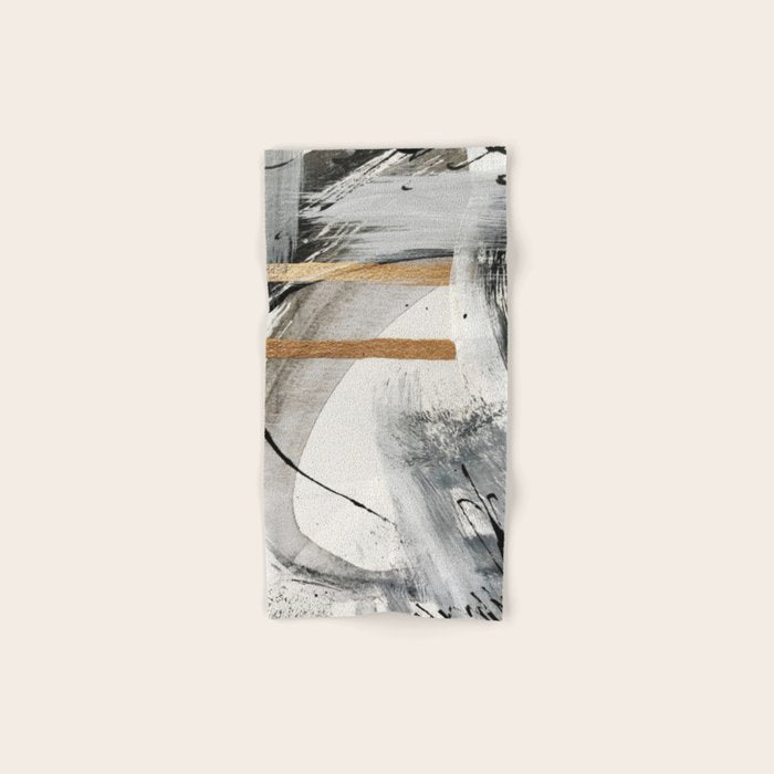 Armor [7]: A Bold Minimal Abstract Mixed Media Piece In Gold, Black And White Bath Towel