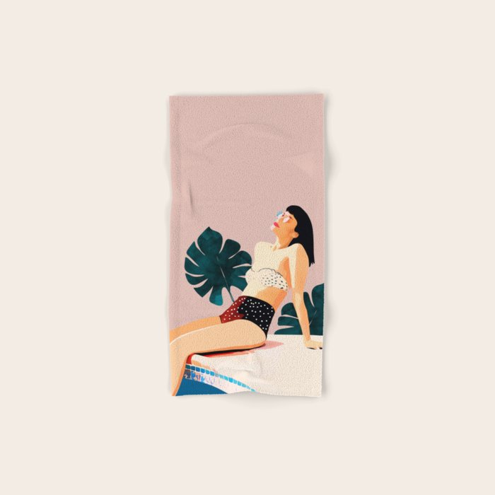 Sunday, Summer Swim Poolside Fashion, Bohemian Woman Sunbath Tan Bikini Monstera Tropical Travel Bath Towel