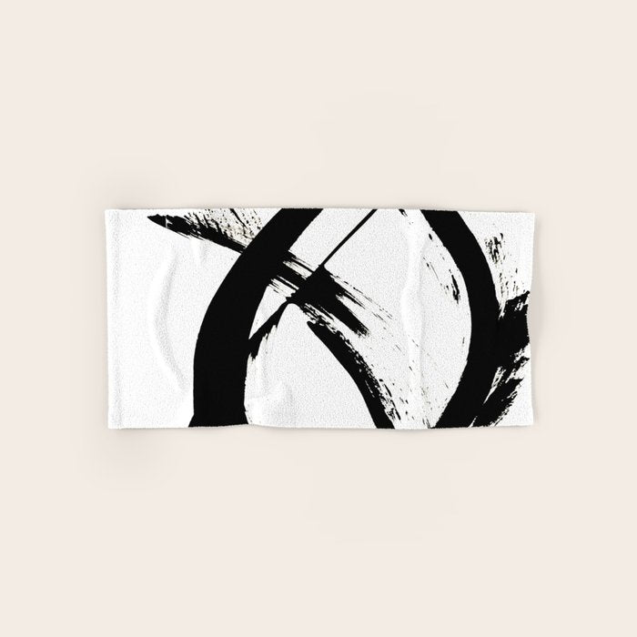 Brushstroke 7: A Minimal, Abstract, Black And White Piece Bath Towel