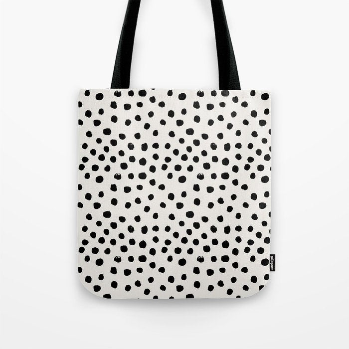 Preppy Brushstroke Free Polka Dots Black And White Spots Dots Dalmation Animal Spots Design Minimal Tote Bag