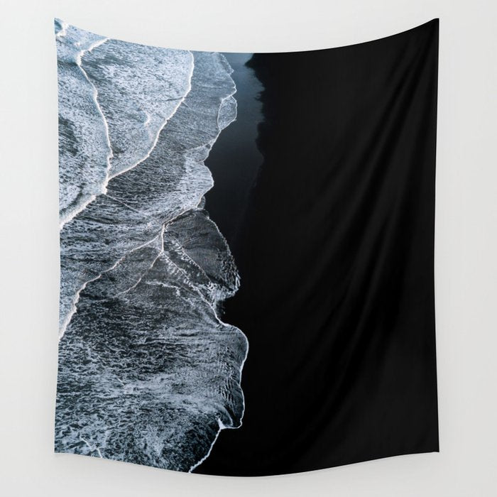 Waves On A Black Sand Beach In Iceland - Minimalist Landscape Photography Wall Tapestry