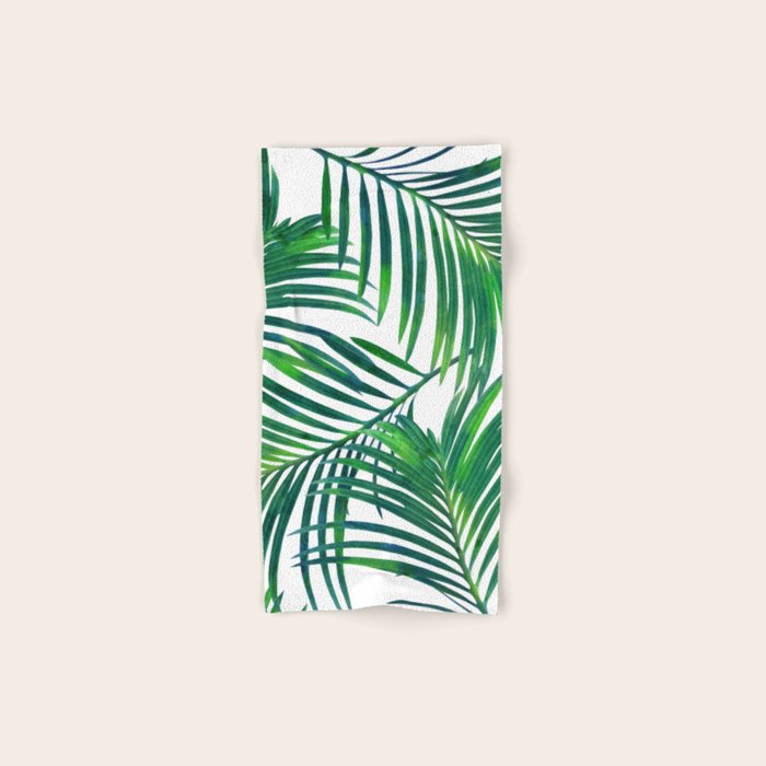 Palm Paradise, Tropical Leaves, Beachy Watercolor Painting, Minimal Nature Botanical Illustration Bath Towel