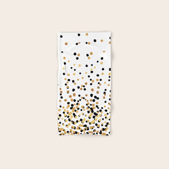 Floating Dots - Black And Gold On White Bath Towel