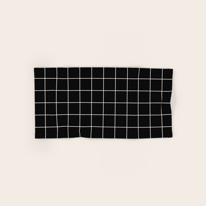 Grid Pattern Line Stripe Black And White Minimalist Geometric Stripes Lines Drawing Bath Towel
