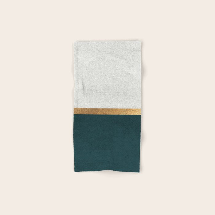 Deep Green, Gold And White Color Block Bath Towel