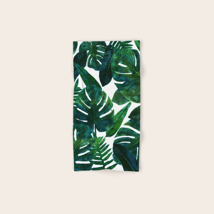 Tropical Nature Monstera Watercolor Painting, Botanical Jungle Dark Palm Illustration Bath Towel
