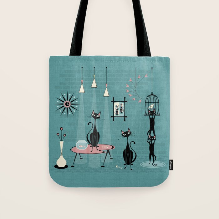 Mid Century Kitty Mischief - ©Studioxtine Tote Bag