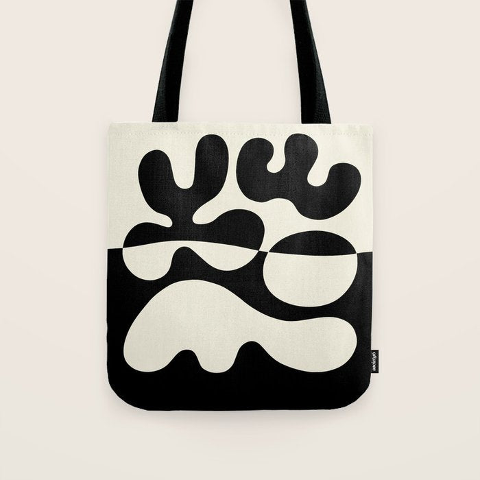 Mid Century Modern Organic Abstraction 235 Black And Ivory White Tote Bag