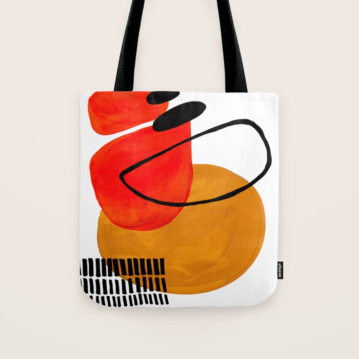 Mid Century Modern Abstract Vintage Pop Art Space Age Pattern Orange Yellow Black Orbit Accent Tote Bag