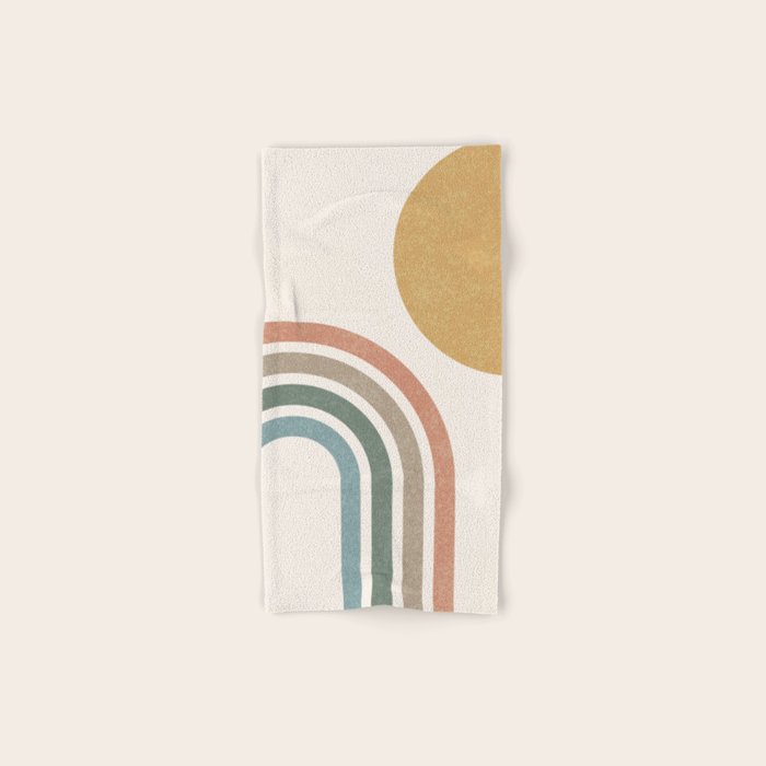 Mid Century Colorful Sun And Rainbow Bath Towel