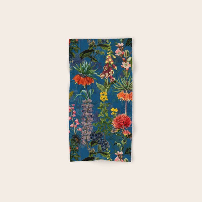 Vintage & Shabby Chic - Blue Midnight Spring Botancial Flower Garden Bath Towel